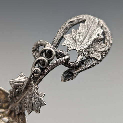 1880 British Antique Sterling Silver Tea Caddy Spoon with Grape Decoration